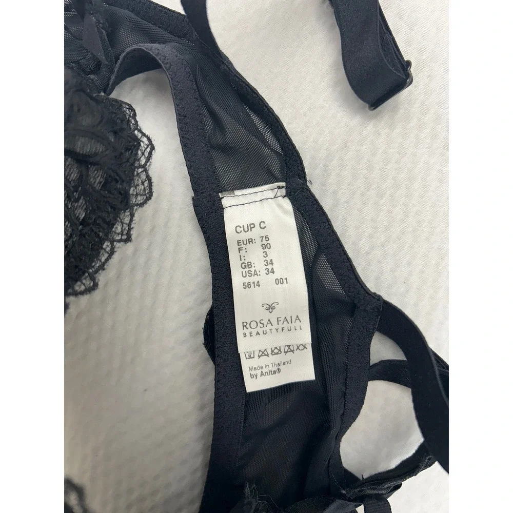 Rosa Faia by Anita Black‎ Lace Underwire Bra Floral Embroidered 34C 5614